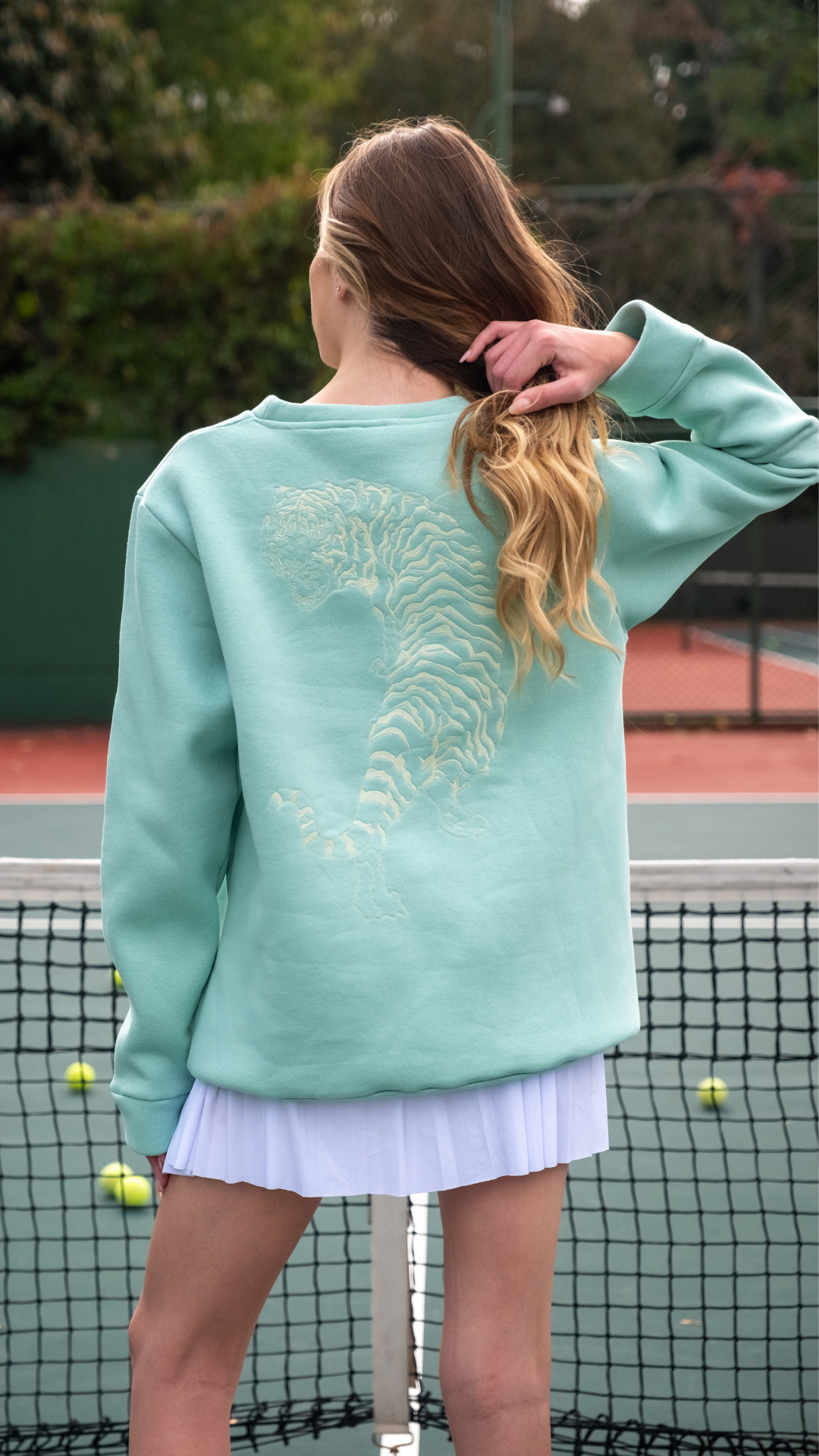 Matcha Yeşili Kaplanlı Sweatshirt